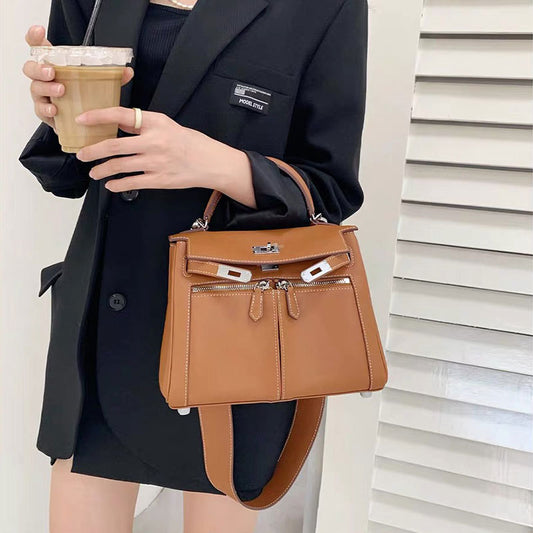 Home Double Zipper Imported Top Layer Crossbody Bags