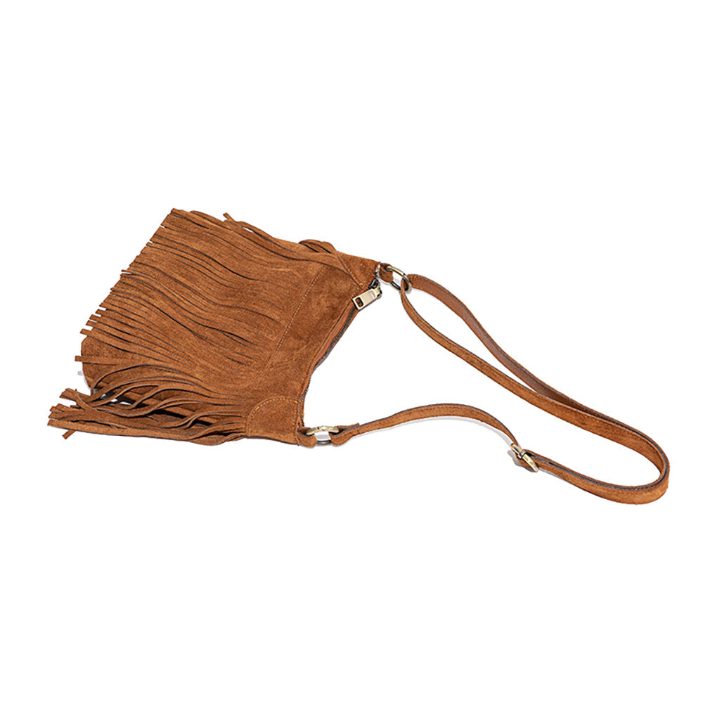 Tassel Niche Frosted Cowhide Retro Genuine Crossbody Bags