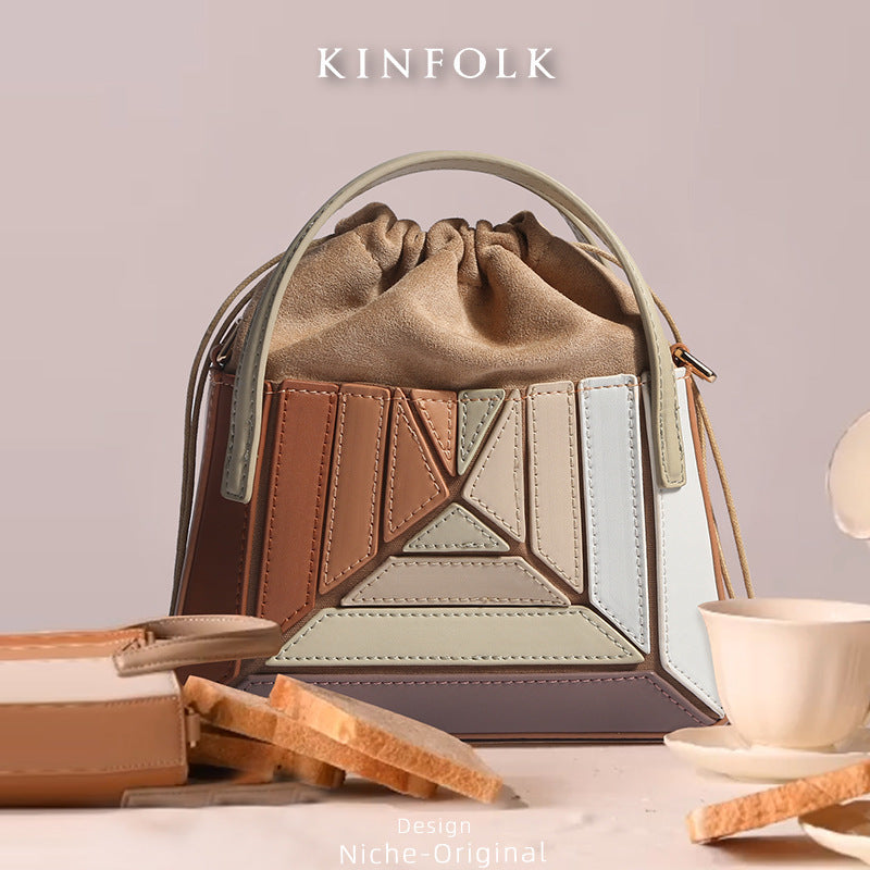 Color Dopamine Turkish Style Design Pleated Contrast Small Square Bags