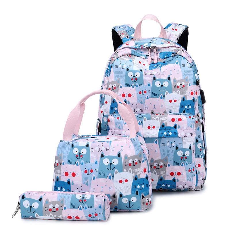Women's Printed Korean Three-piece Female Computer Backpacks