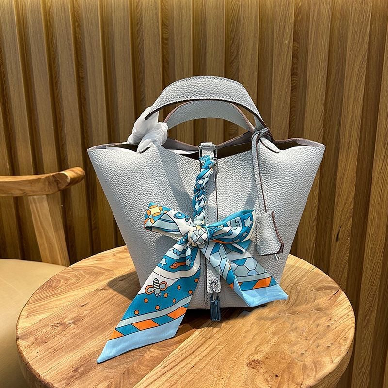 Women's Vegetable Basket Hand-held Lychee Pattern Cow Shoulder Bags