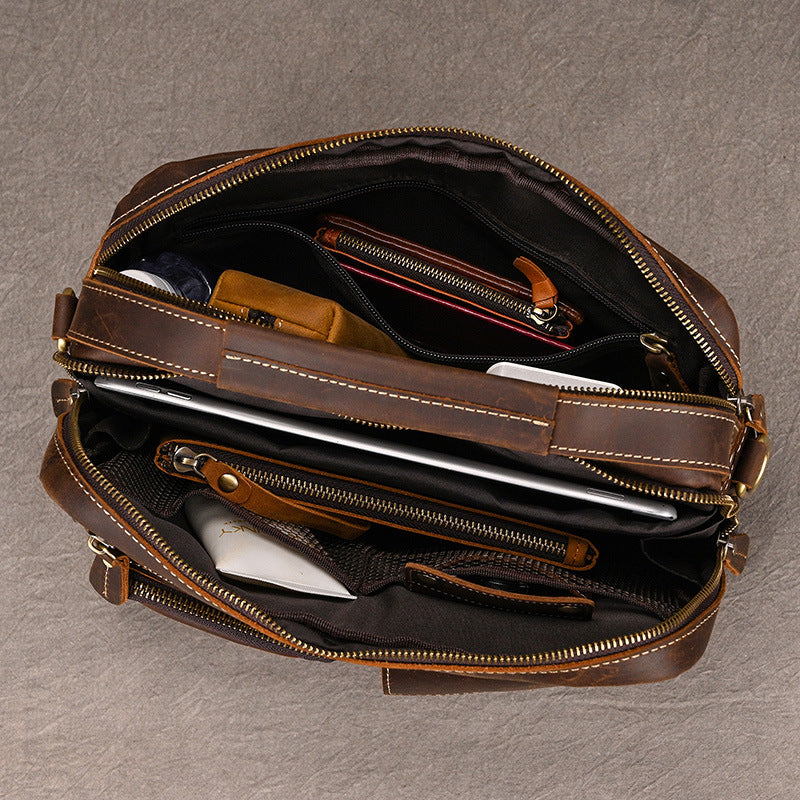 Men's Crazy Horse Leather Genuine Retro Commuter Men's Shoulder Bags