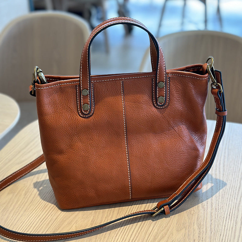 Women's Layer Vegetable Tanning Leather Retro Minimalist Handbags