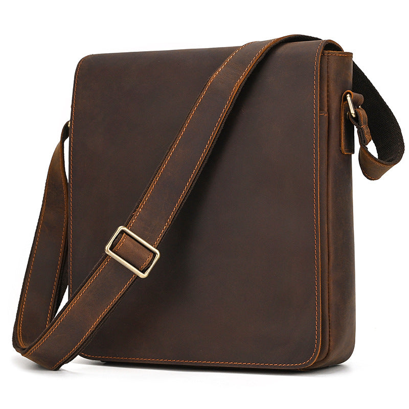 Men's Crazy Horse Large Capacity Flip Can Men's Shoulder Bags