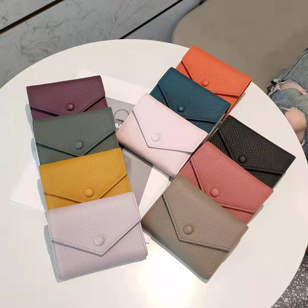 Women's Fashion Cattlehide Leather Three-fold Vertical Purses