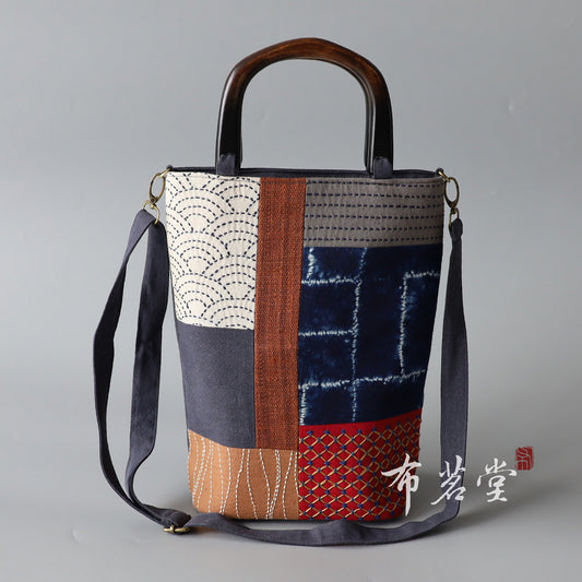 Classy Handmade Patchwork Tube-shaped Wooden Wind Handbags
