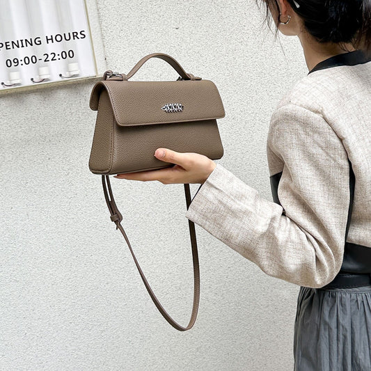 Women's Litchi Pattern First Layer Cowhide Commuter Handbags