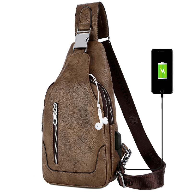Men's Korean Street Crazy Horse Leather Fashion Men's Chest Bags