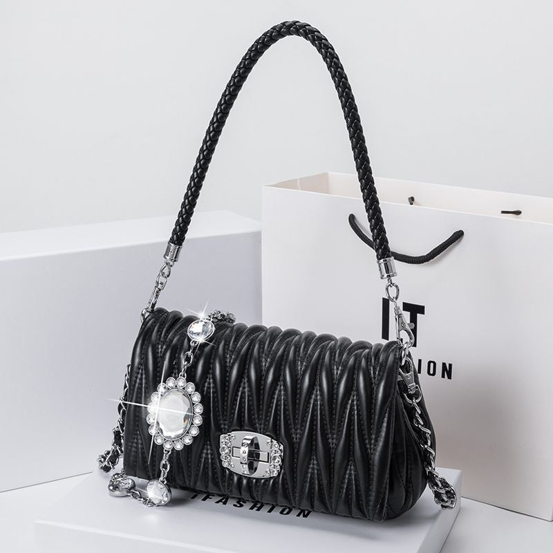 Women's Summer Rhinestone Pleated Chain High-grade Underarm Handbags