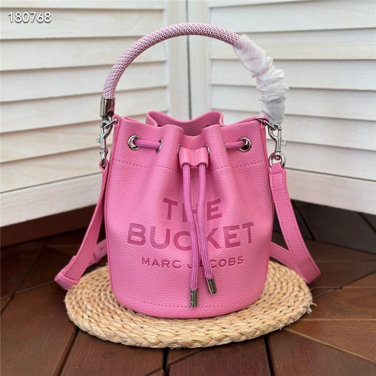 Genuine Leather Solid Color Fashion Advanced Bucket Bags