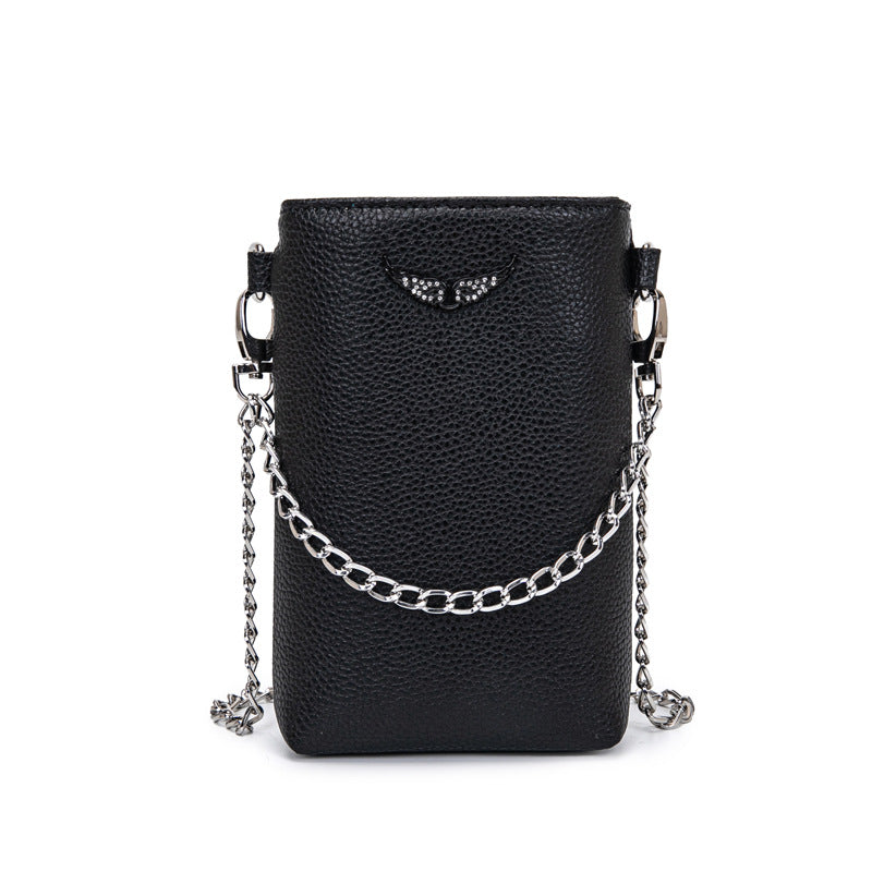 Mobile Classic Wings Rhinestone Texture Lychee Crossbody Bags