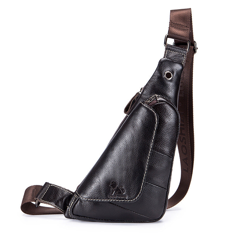 Men's First Layer Cowhide Genuine Leather Triangle Fashion Men's Chest Bags