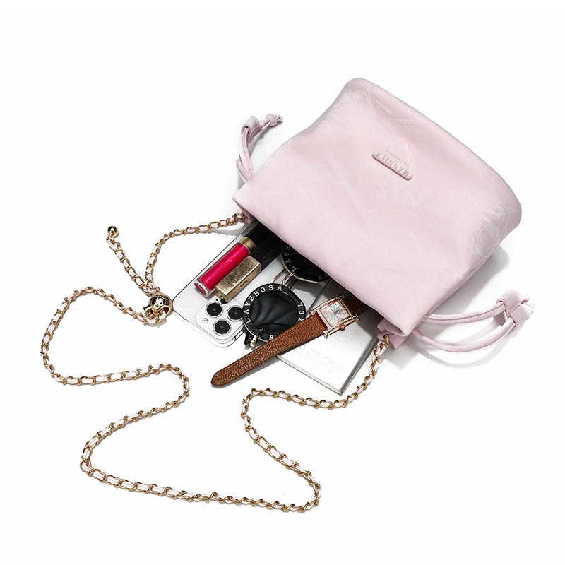Women's Fashionable Niche Solid Color Portable Pleated Korean Style Bucket Bags