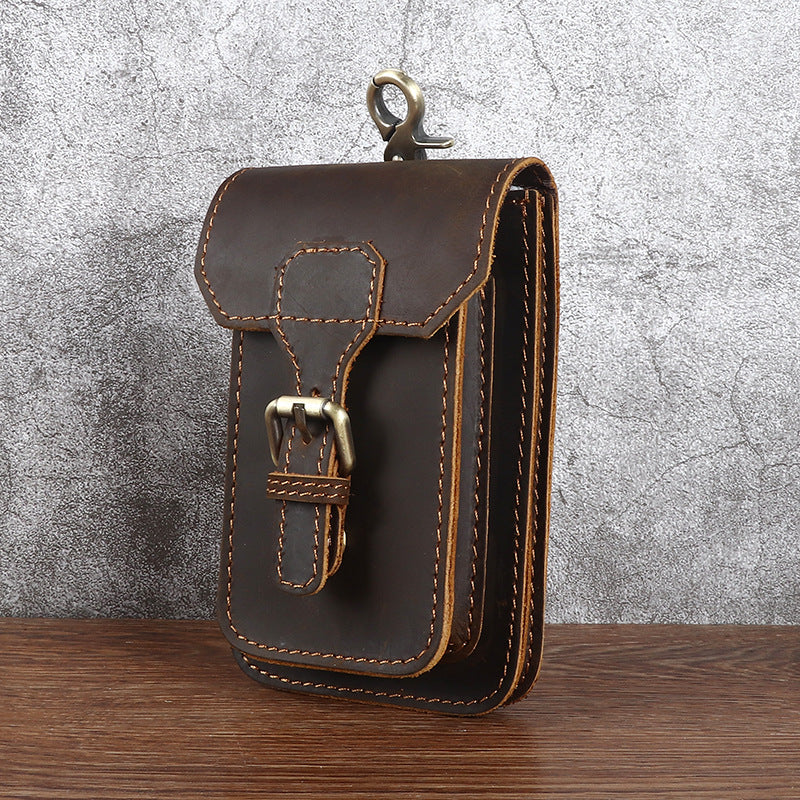 Men's Leather Construction Site First Layer Yellow Cowhide Vertical Of Men's Waist Packs