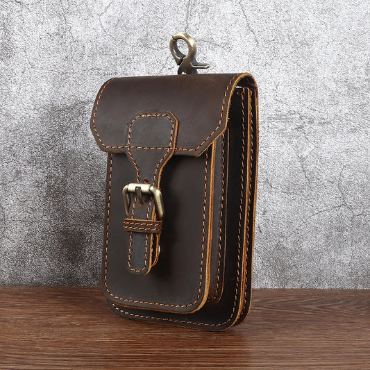 Men's Leather Construction Site First Layer Yellow Cowhide Vertical Of Men's Waist Packs