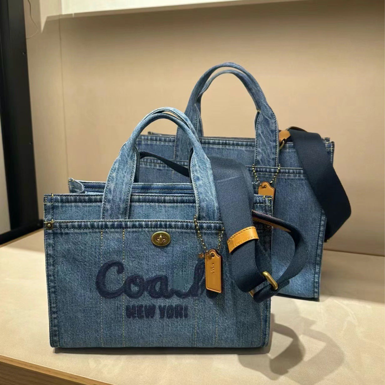Washed Denim Canvas Portable Large Capacity Tote Bags