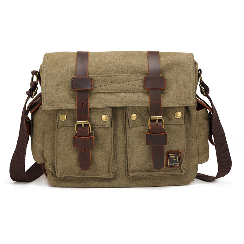 Men's Retro Style Canvas With Crazy Horse Shoulder Bags