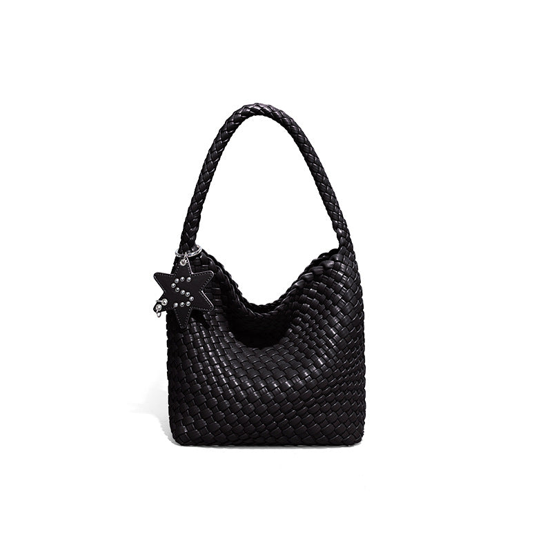 Women's Live Broadcast Champagne Gold Woven Large Shoulder Bags