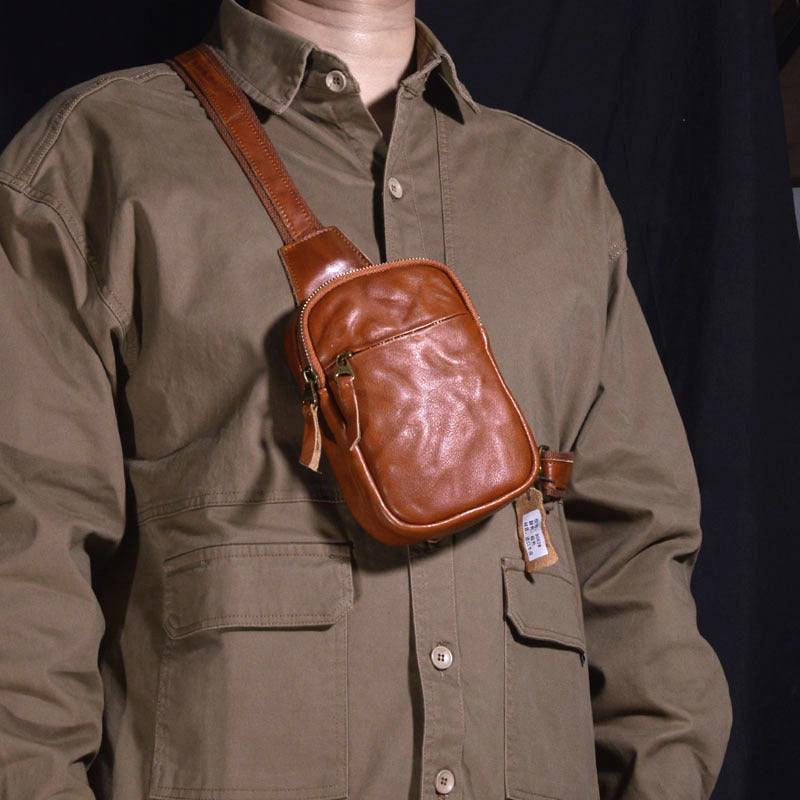 Men's Leather Simple Niche Design Individual Vegetable Men's Messenger Bags