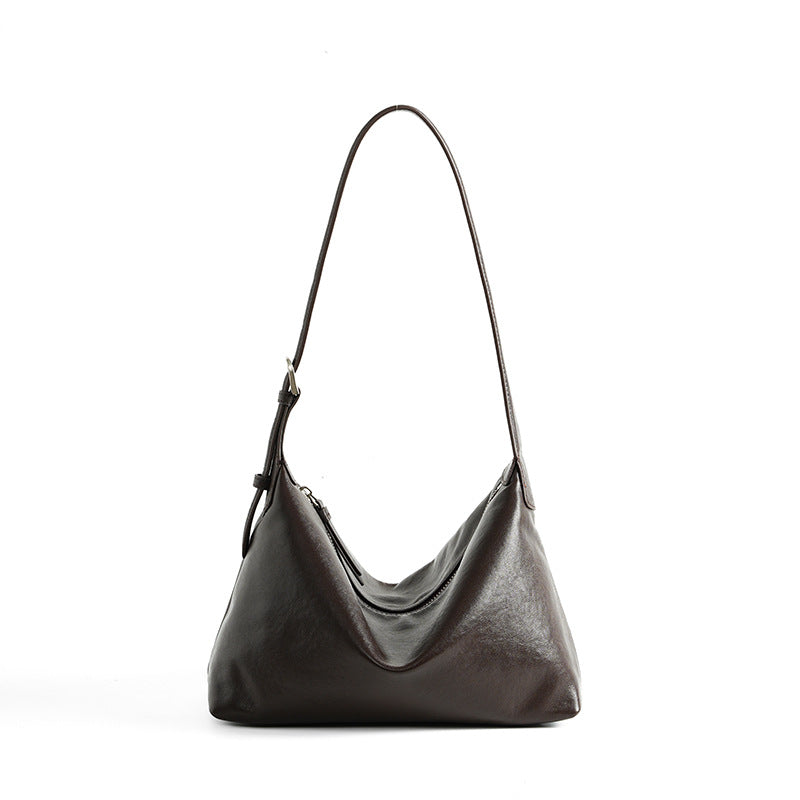 Layer Vegetable Tanning Leather Underarm Commuter Tote Bags