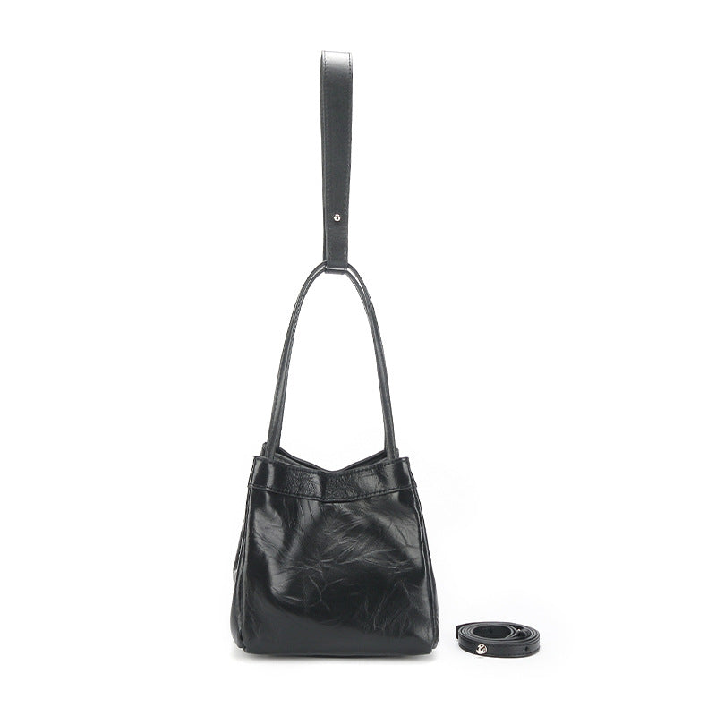 Women's Basket Leather Niche Fashionable Pleated Tip Handbags