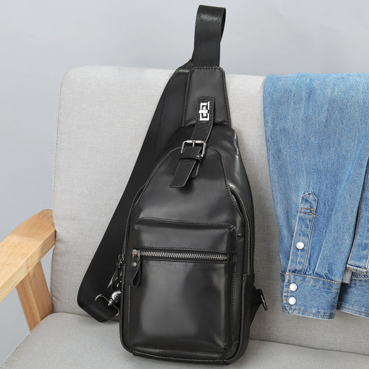 Men's First Layer Cowhide Genuine Leather Simple Men's Chest Bags