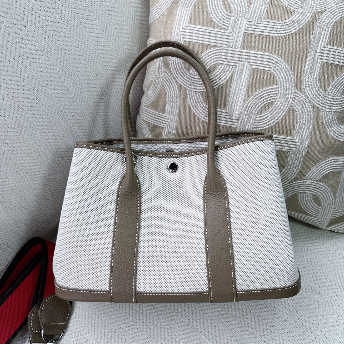 First Layer Cowhide Stitching Canvas Large Bucket Bags