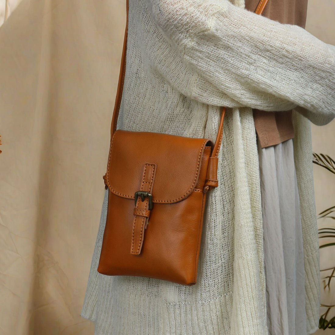 First Layer Vegetable Tanning Leather Mobile Phone Bags