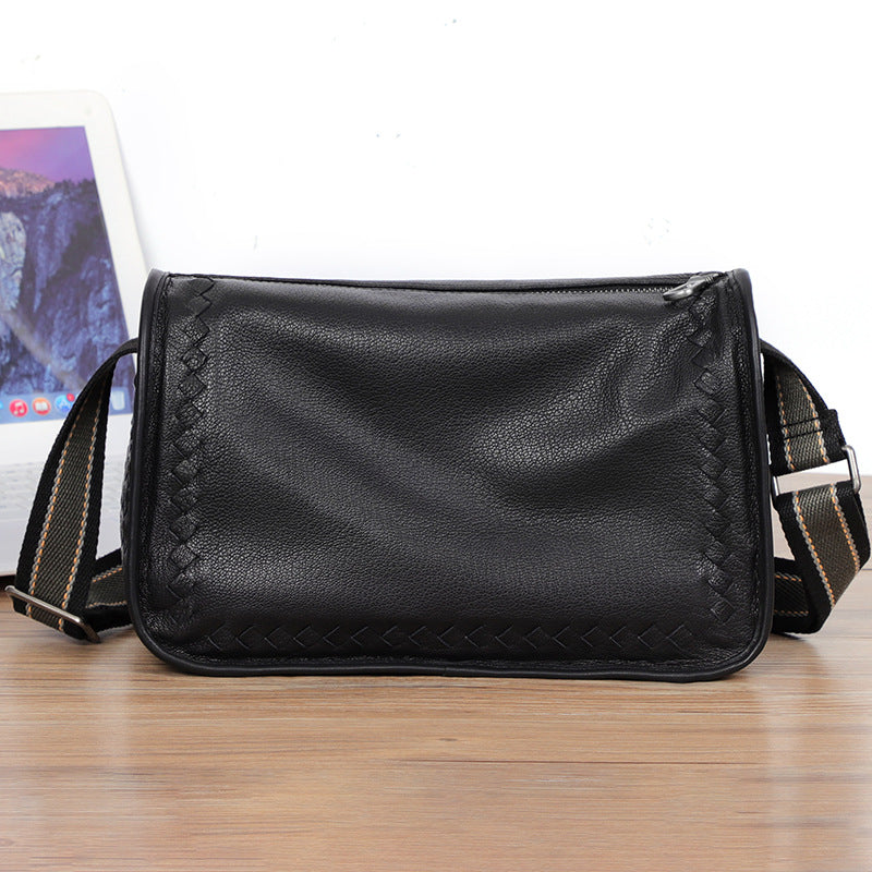 Men's Woven Leather First Layer Cowhide Sheepskin Men's Messenger Bags