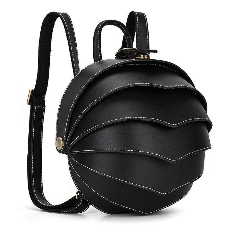 Women's & Men's & Genuine Leather Creative Personalized Beetle Round Crazy Horse Backpacks