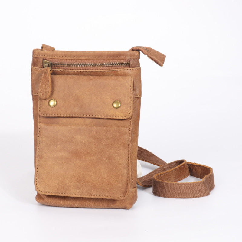 Men's Fashion First Layer Cowhide Hanging Mobile Men's Messenger Bags