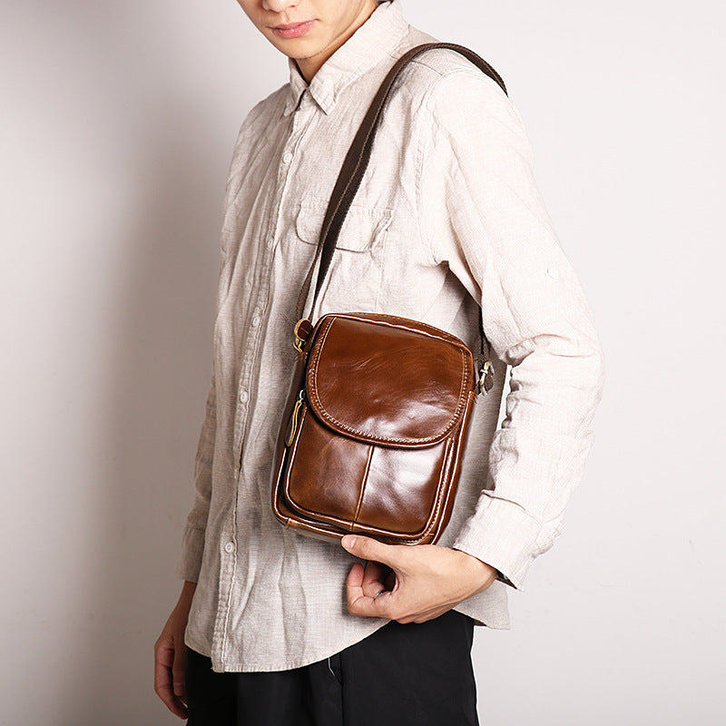Men's Genuine Leather Simple Cowhide Large Capacity Men's Shoulder Bags