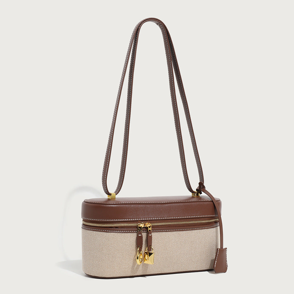 Minimalist Retro Box Lunch Stitching Canvas Shoulder Bags