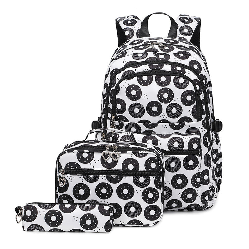 Cute Printed Donut Large Capacity Three-piece Backpacks