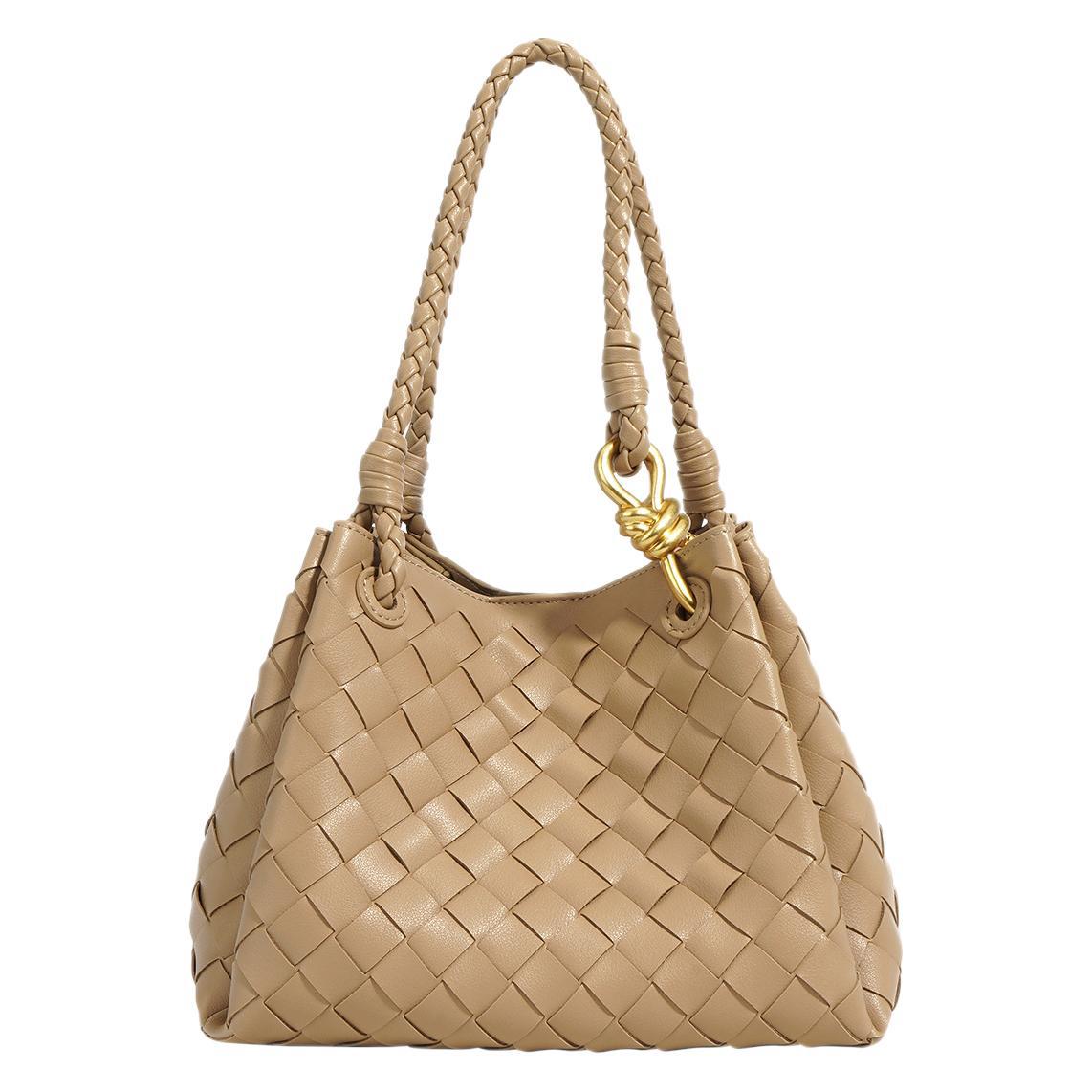Women's Genuine Cattlehide Leather Surface Woven Retro Bucket Bags