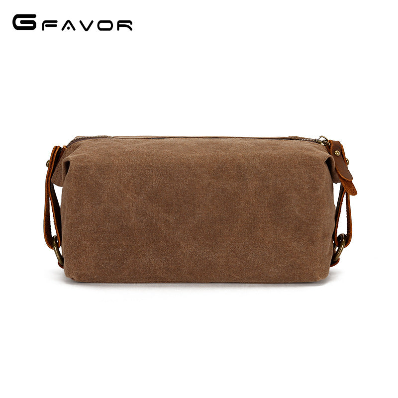 Men's Canvas Wash Vintage First Layer Cowhide Cosmetic Bags