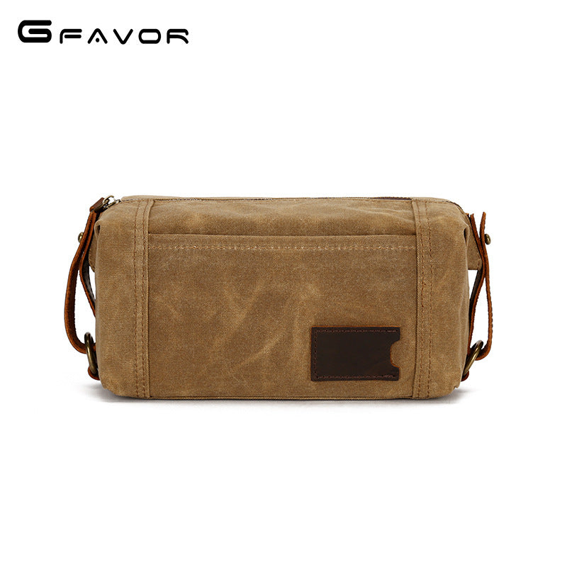 Men's Canvas Wash Vintage First Layer Cowhide Cosmetic Bags