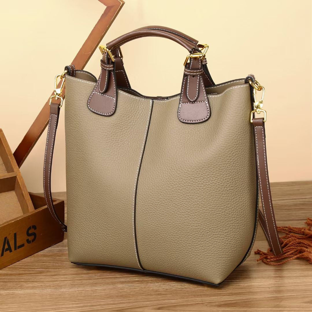 Women's Vintage Genuine Leather Pattern Portable Fashion Bucket Bags