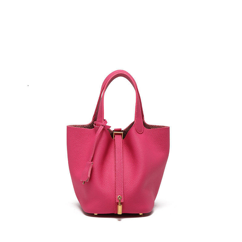 Women's High Quality Genuine Leather Vegetable Basket First Layer Cowhide Bucket Bags