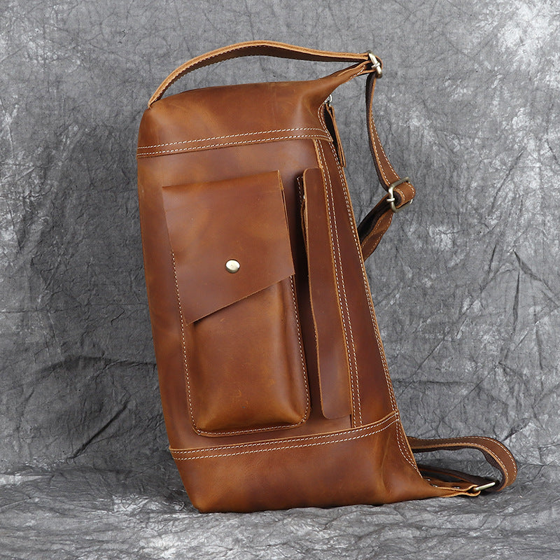 Men's First Layer Cowhide Vertical Handmade Leather Men's Messenger Bags