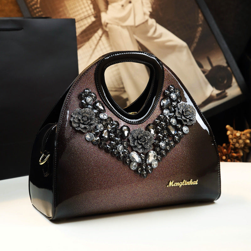 Refined Rhinestone Dumpling Mom Style Patent Handbags