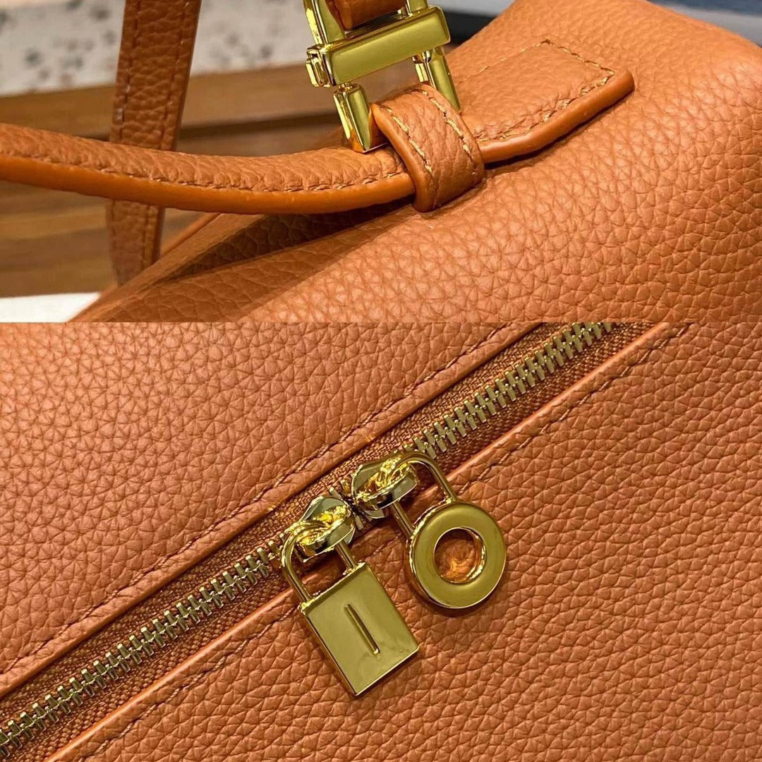 Women's Leather Lunch Box Lychee Pattern Cowhide Handbags