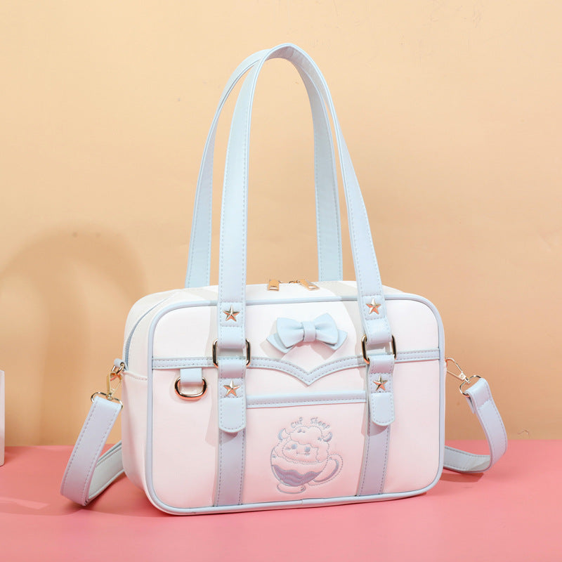 Cute Cartoon Embroidery Contrast Color Leisure Shoulder Bags