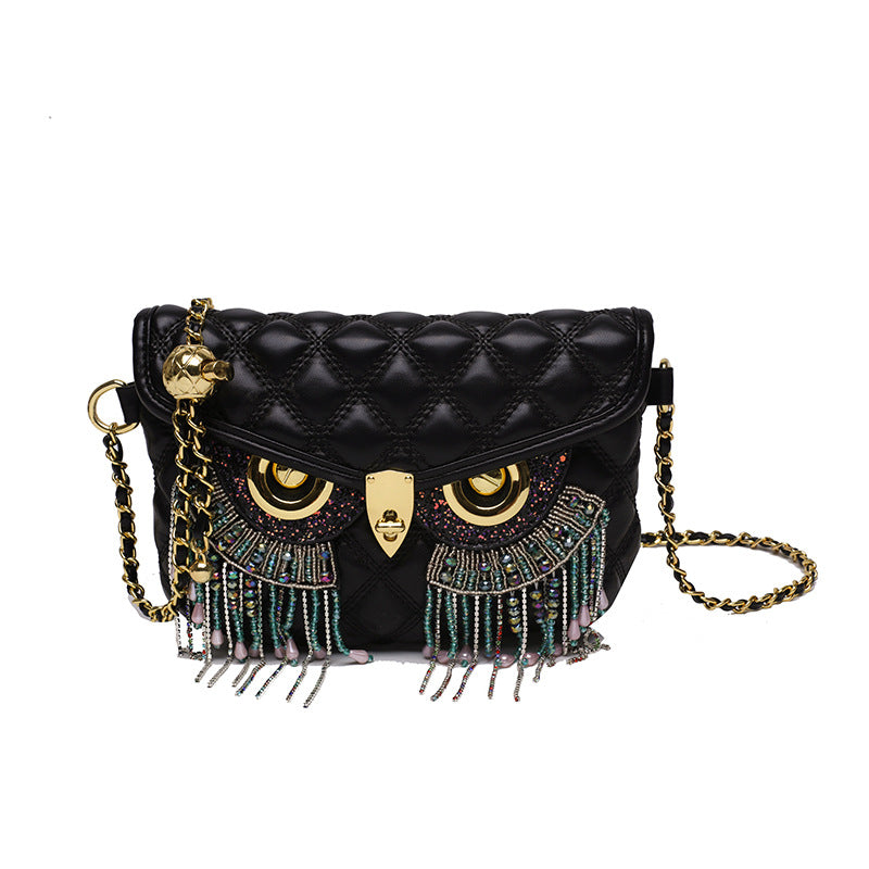 Fashion Women's Tassel Owl Mask Design Shoulder Bags