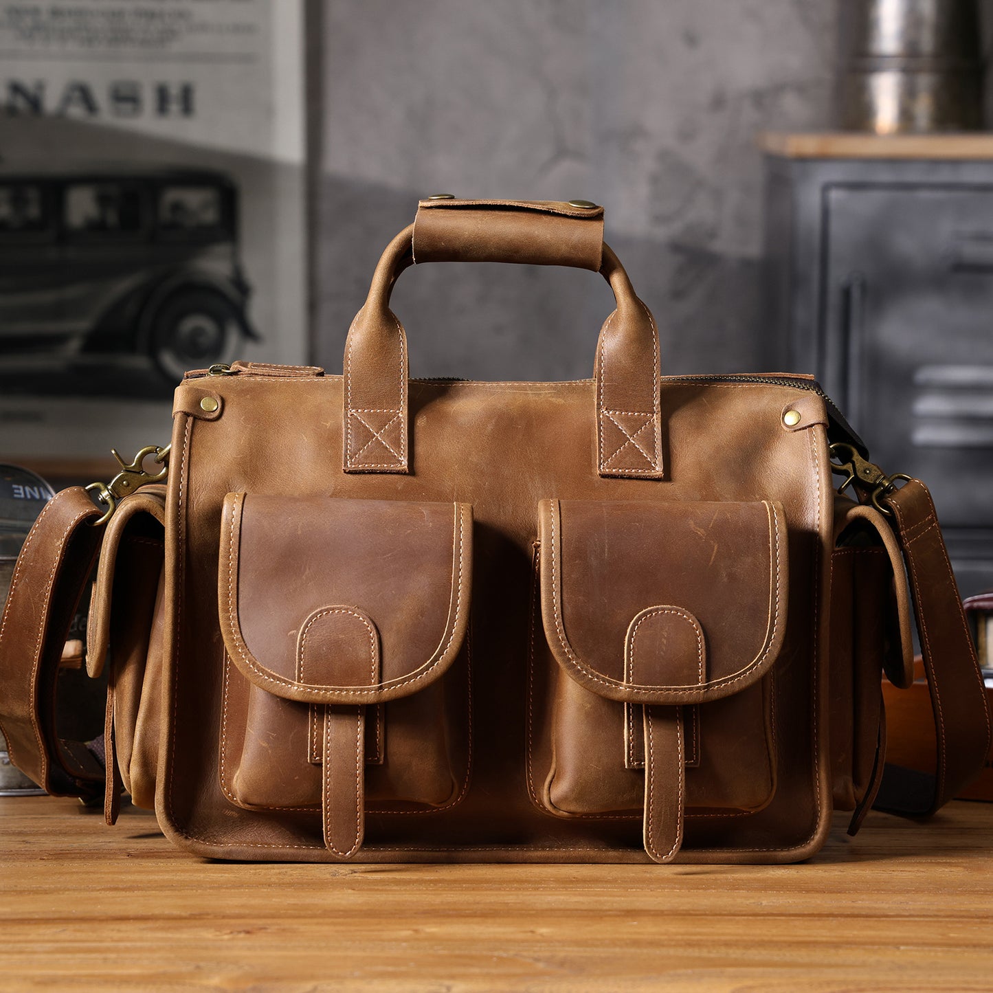 Men's Simple Retro First Layer Cowhide Crazy Men's Briefcases