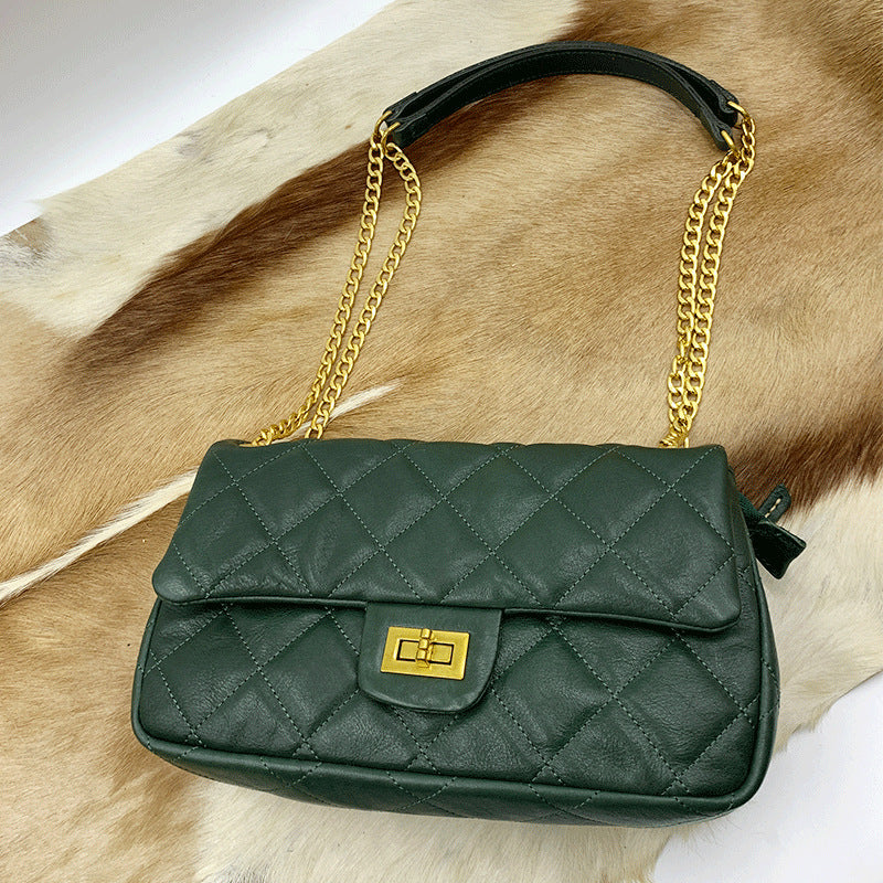Women's Cowhide Diamond Pattern Fashionable Genuine Leather Classic Style Bags