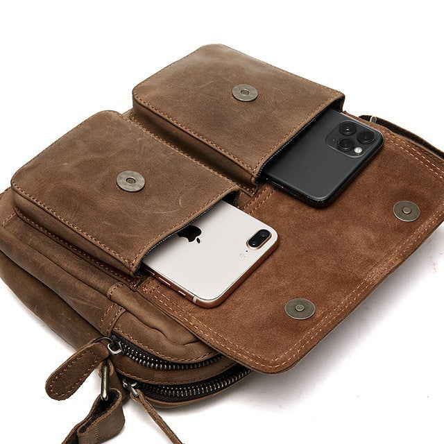 Men's First Layer Cowhide Solid Color Genuine Leather Men's Messenger Bags