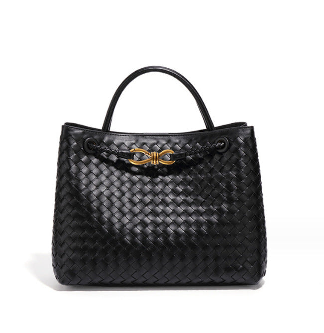 Women's Style Metal Cord Fastener Woven Large Handbags
