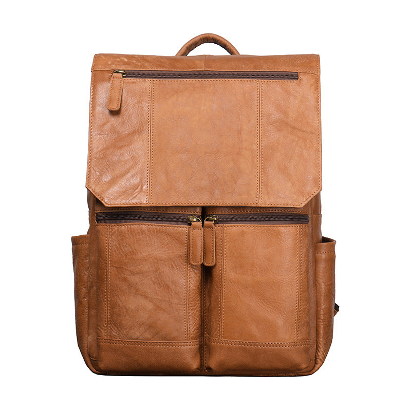 Men's Retro Fashion Leather Frosted Cowhide Large Backpacks