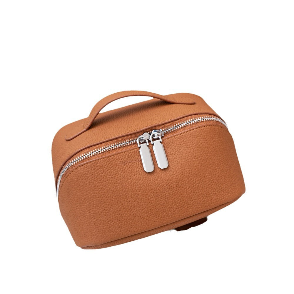 Cowhide Simple Style Large Capacity Wash Portable Cosmetic Bags